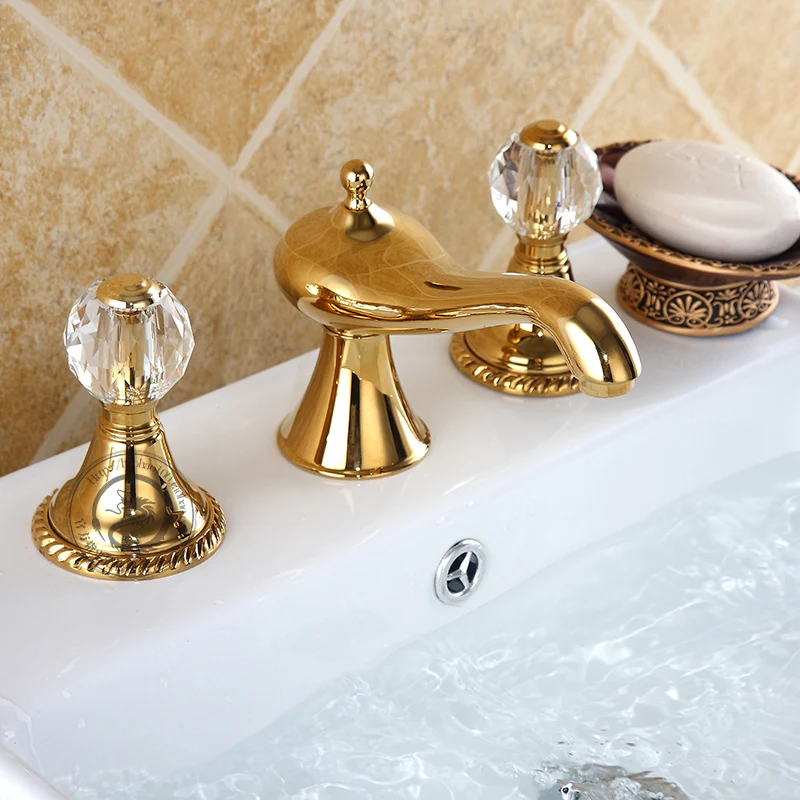 BREZPLAČNA DOSTAVA zlati barvi 3 Kosov razširjena stranišče umivalnik slap Roman pipo, tapnite mešalnik