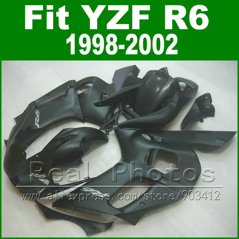 Brezplačno po Meri Plastični deli za YAMAHA R6 oklep kit 1998 1999 2000 2001 2002 mat črna YZF R6 fairings 98-02 karoserija