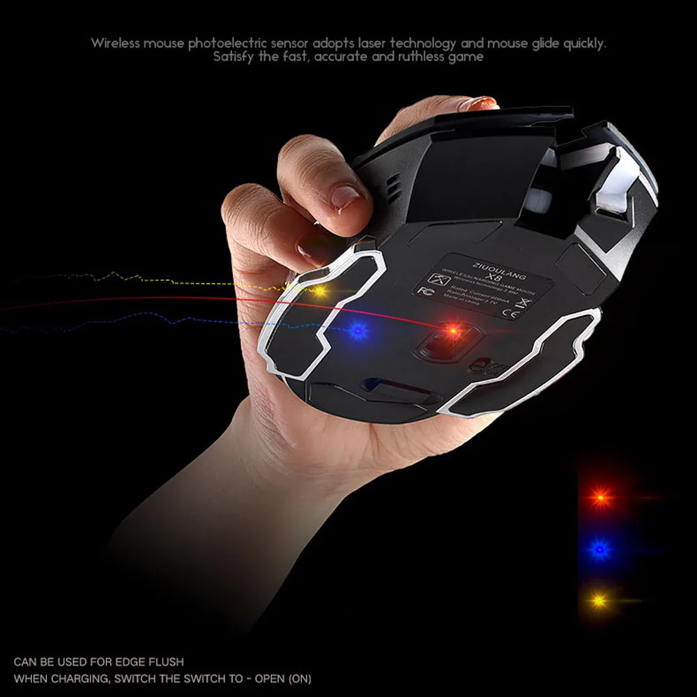 Brezplačno Volk X8 Brezžično Miško z Akumulatorsko Tiho Igralne Miške za Polnjenje X8 Brezžični Tiho LED Osvetljen Gaming Miška, USB