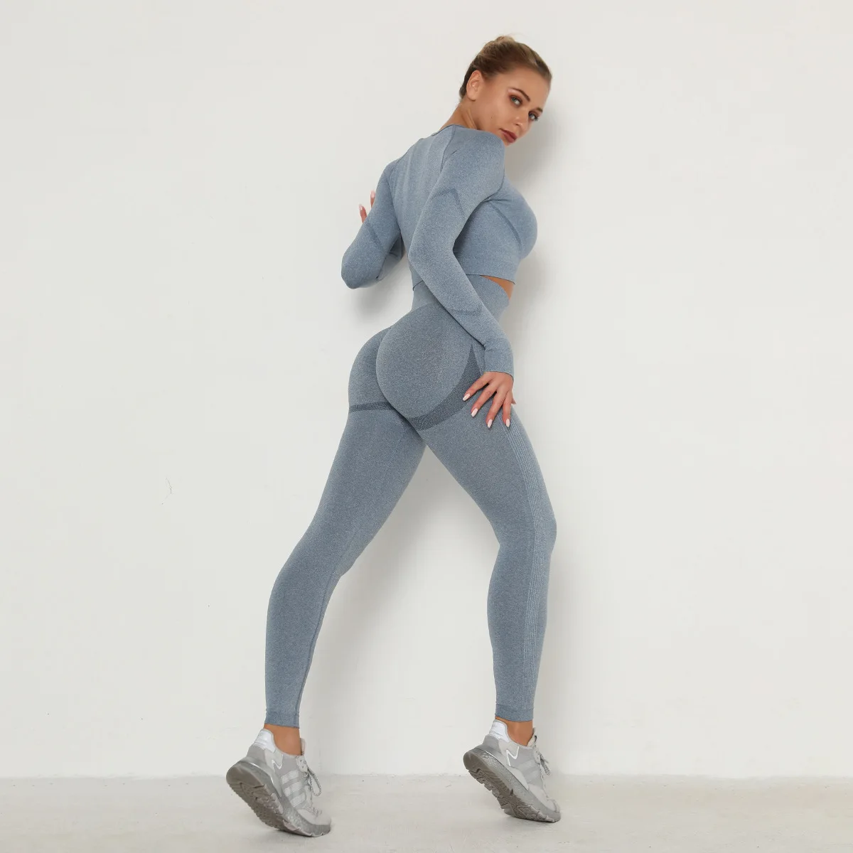 Brezšivne Joga bo ustrezala znoj absorpcije hip dviganje visoko pasu fitnes hlače ženske tesen long sleeve športno obleko trenirko