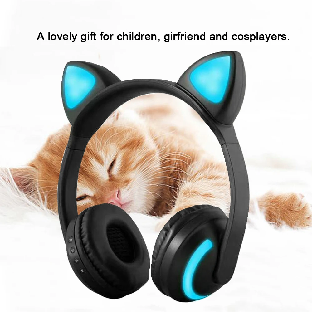 Brezžična Bluetooth Slušalka Žareče Mačje Uho Slušalke Stereo Glasbe, Slušalke w/ Mic Nastavljiv naglavni Trak za Prenosni računalnik, Pametni telefon