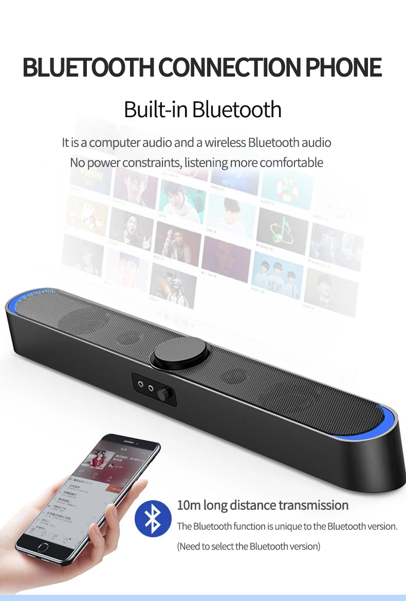 Brezžična tehnologija Bluetooth Računalnik, Zvočniki SoundBar LED Luči 3.5 mm Audio USB Za Namizni Prenosni računalnik Žično Poklic Gaming zvok polje