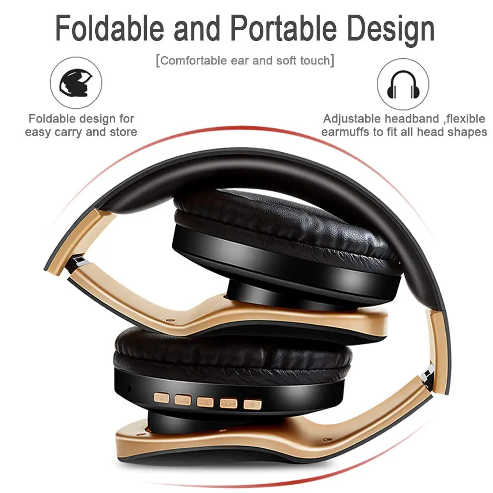 Brezžične Bluetooth Slušalke Nad Uho Hi-Fi Stereo Lahki Zložljive Slušalke z Mikrofonom,Podpora TF FM Radio za PC mobilni telefon