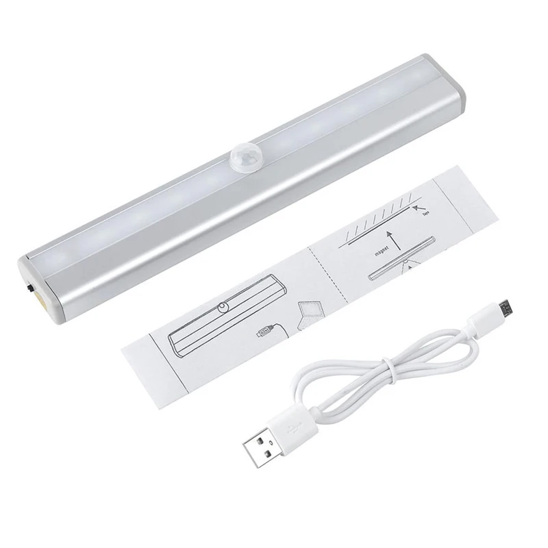 Brezžični 10 LED USB Polnilne Noč Svetlobni Senzor Gibanja Svetlobe Pod Omarico, Omaro Omaro, Kuhinja Senzor Svetlobe Žarnice