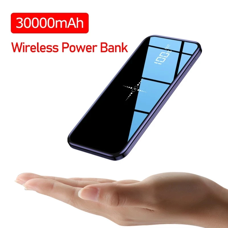 Brezžični 30000mah Moči Banke Dvojno USB hitro Polnjenje Ogledalo Zaslon Brezžični Polnilnik Powerbank Bateria Zunanje Za iphone8 X