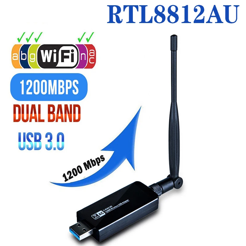 Brezžični AC WiFi Adapter 1200Mbps USB3.0 WIFI Dongle RTL8812AU Čipov 5GHz Brezžično Kartico Za Kali Linux Desktop PC, Laptop