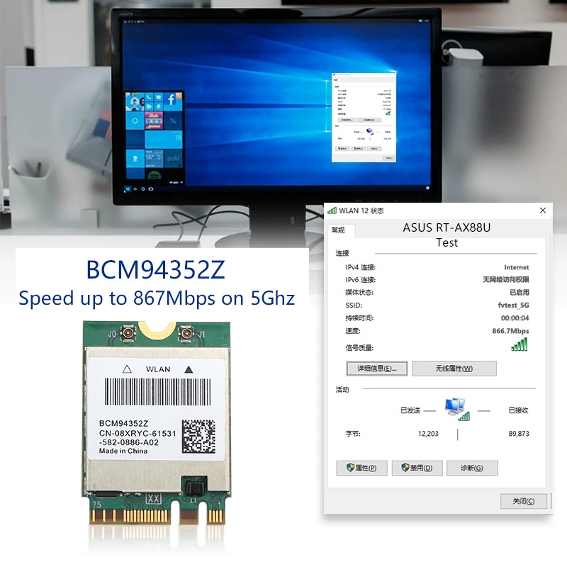 Brezžični MacOS BCM94352Z DW1560 WIFI M. 2 Kartico Bluetooth 4.0 1200Mbps 2.4 G/5 G 802.11 Ac Handoff Airdrop NGFF Adapter