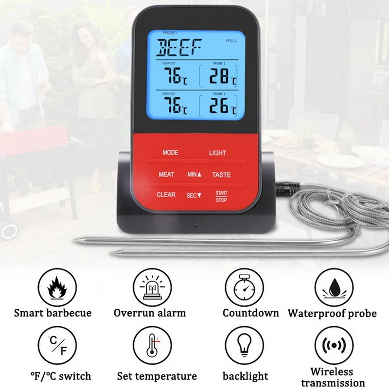 Brezžični Nepremočljiva BBQ Termometer Digitalni Kuhanje Mesa, Hrano, Pečeno na Žaru Termometer S časovna Funkcija