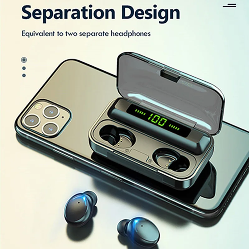 Brezžični V5.0 Bluetooth Slušalke HD Stereo Slušalke Športne Vodotesne Slušalke Z Dvojno Mic in Baterije Polnjenje Box
