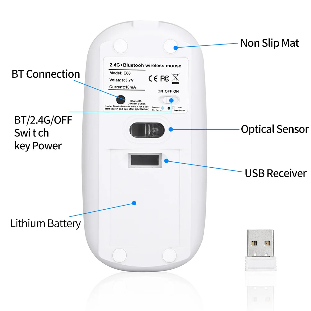 Brezžično Miško Bluetooth Miška Izklop 10m Polnjenje Ergonomska Miška za Prenosnik Ravno Ultra Tanek USB Miška 4.0+2.4 G tip-c miška Črna