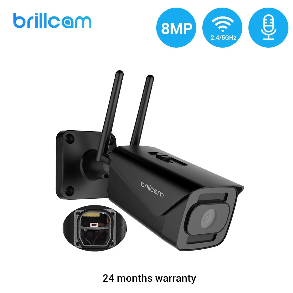Brillcam Smart WiFi IP Kamera Zunanja 4K Nightvision Nepremočljiva IP67 Avdio Bullet Fotoaparat 8MP 2,8 Mm Varnostne Kamere Micro Sd Slot,