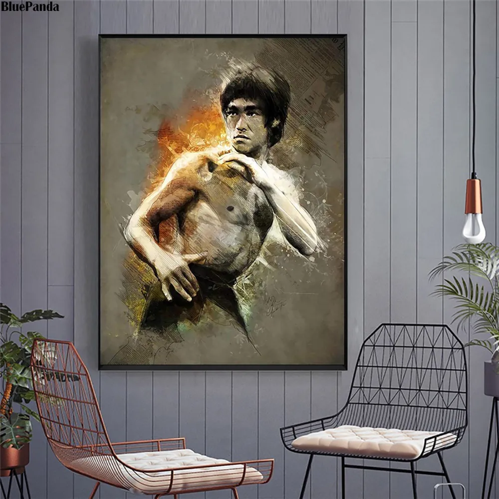 Bruce Lee Plakat Platno Tiskanje Črno Belo Steno Slika Modularni Slike Za Dnevni Sobi Na Dom Dekor