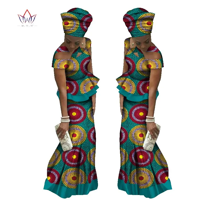 BRW Nove, ki Prihajajo Moda Afrika 2 Kosa Krilo Nastavite Dashiki Dolgo Krilo & Headtie Krilo Tradicionalna Afriška Oblačila WY1559