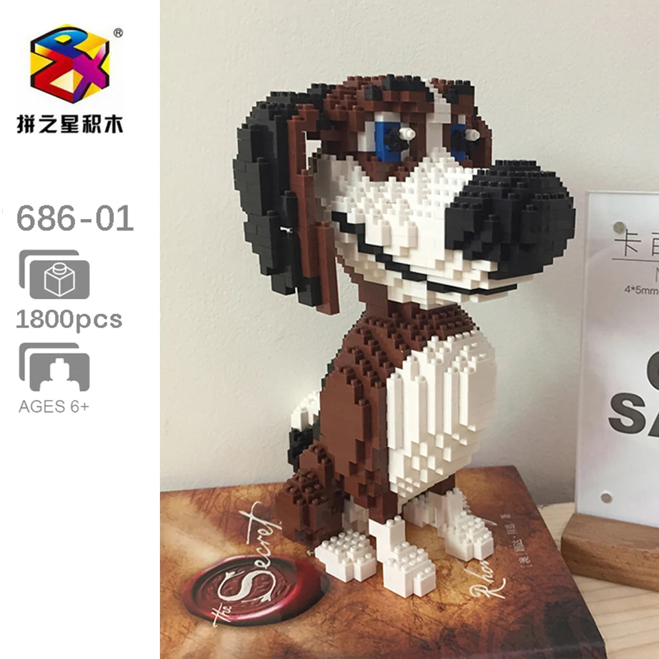 BS Hišne Živali Rjave Beagle Hound Dog gradnika 3D Model DIY Mini Diamond Bloki, Opeke Zbiranja Igrač za Boy Darila 1800pcs