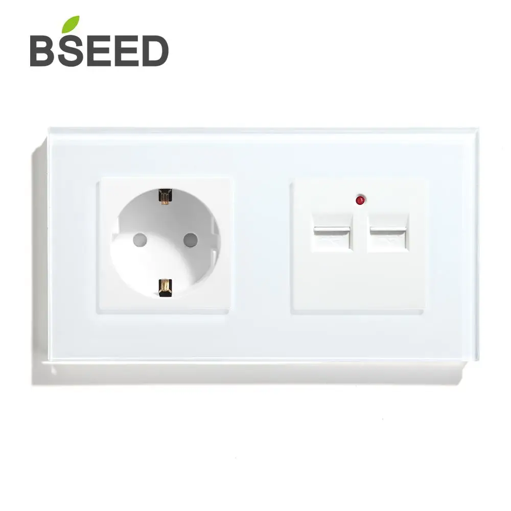 BSEED Dvojni Polnilnik USB Z EU Standardno Vtičnico električno Vtičnico Bela Črna Gloden Kristalno Steklo Plošče 100V-240V