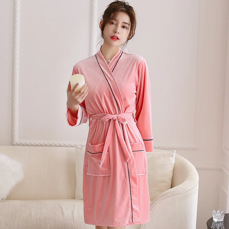 Burgundija Ženska Velur Kimono Spanja Haljo Proti-Vrat Pižamo Sleepwear Pomlad Lady Domov Nositi Nightgown Kopalne Obleke Sleepshirts M-XL