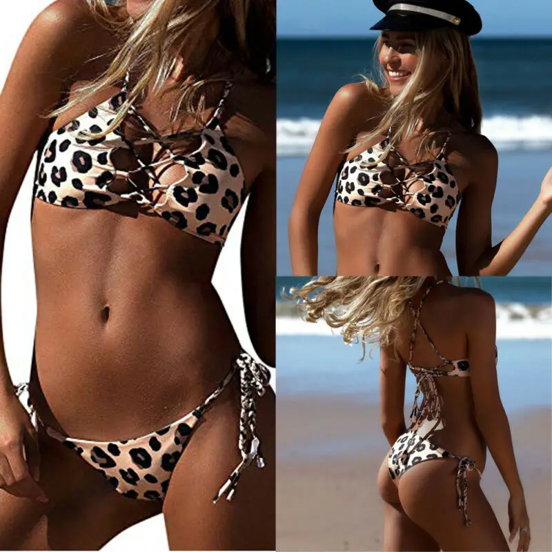 CA 2PCS Ženske Bikini Oblazinjeni Push-Up Modrc Kopalke Plažo Kopalke Kopalne Določa