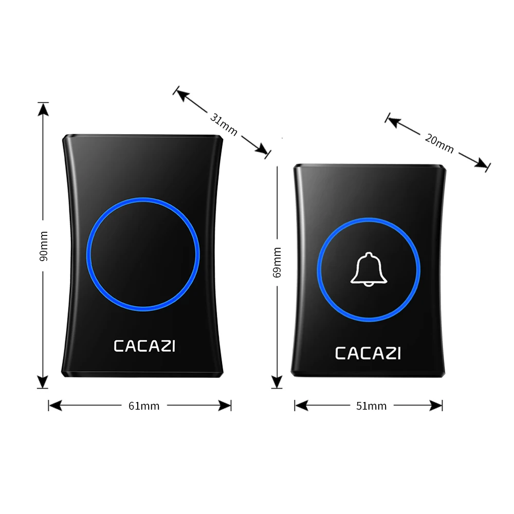 CACAZI Inteligentni Dom Brezžični Zvonec Nepremočljiva 300M Oddaljen NAS EU, UK in AU Priključite Baterijo Kliče Zvon 1 2 gumb 1 2 3 Sprejemnik