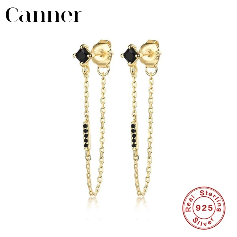 Canner 925 Sterling Srebrni Uhani Za Ženske Minimalističen Cirkon Earings Tassel Verige Earings Fine Nakit Piercing pendientes W5