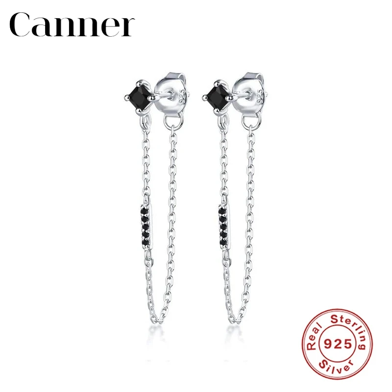 Canner 925 Sterling Srebrni Uhani Za Ženske Minimalističen Cirkon Earings Tassel Verige Earings Fine Nakit Piercing pendientes W5
