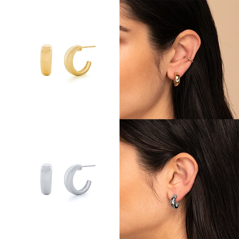 CANNER Pravi 925 Sterling Srebro C-oblikovan Odpiranje Vseh tekmo Uhan nakit Stud uhani Za Ženske Piercing Earings Pendientes