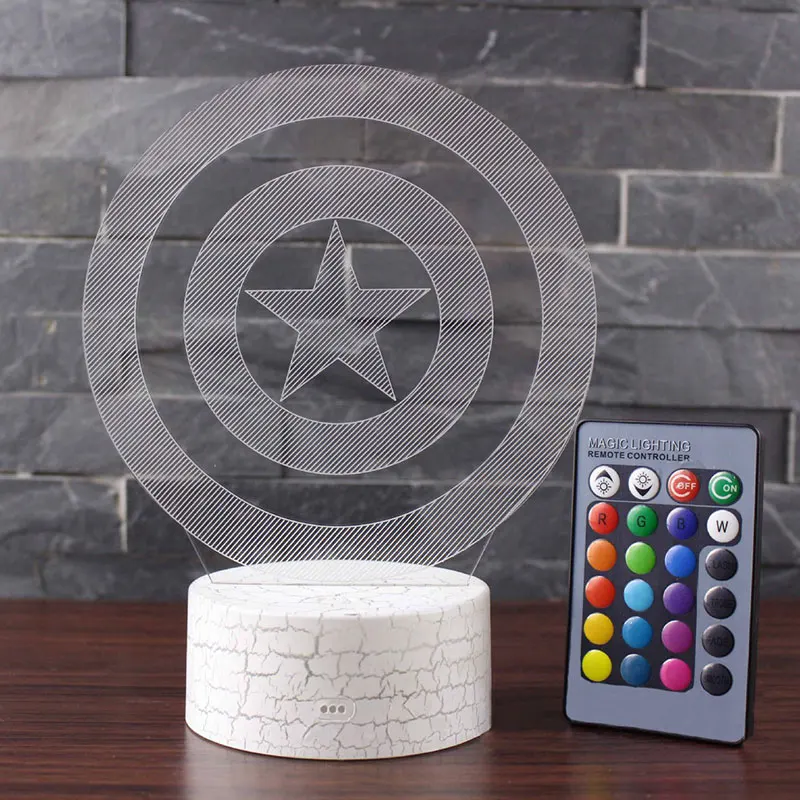 Captain America Ščit temo 3D Lučka LED nočna lučka 7 Sprememba Barve Dotik Razpoloženje Lučka za Božično darilo Dropshippping