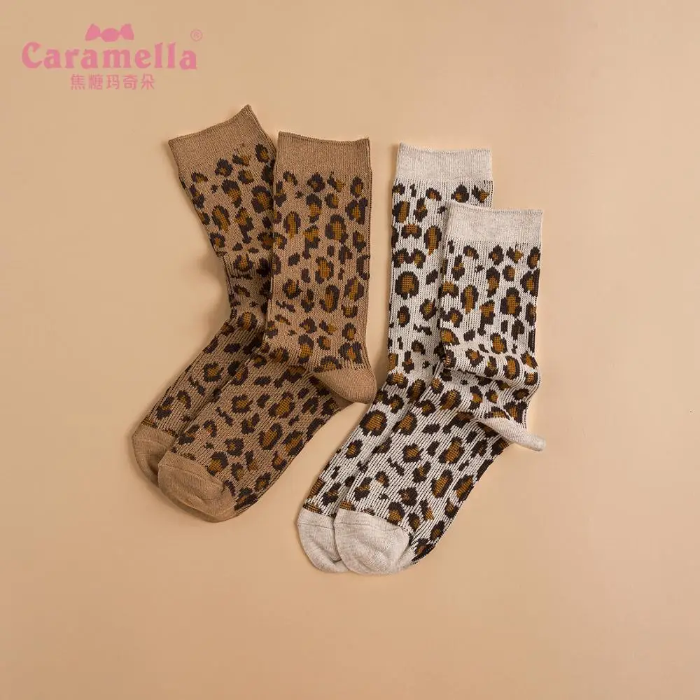 Caramella Leopard Tiskani Bombaž Ženske Nogavice Ins Ulične Hipster Dekle Srednja Dolžina Prijetno Nogavice Chaussette Femme Velikost 35-40