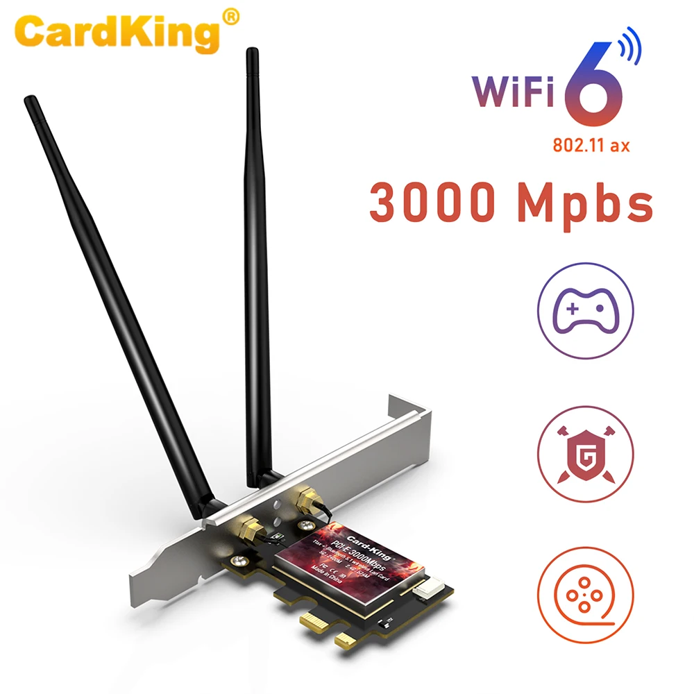CardKing 3000Mbps WiFi Adapter 6 PCI Express 802.11 AC/AX Intel AX200 PCIe Network Card 2.4 G/5GHz Bluetooth 5.1, Wi-Fi Dual Band
