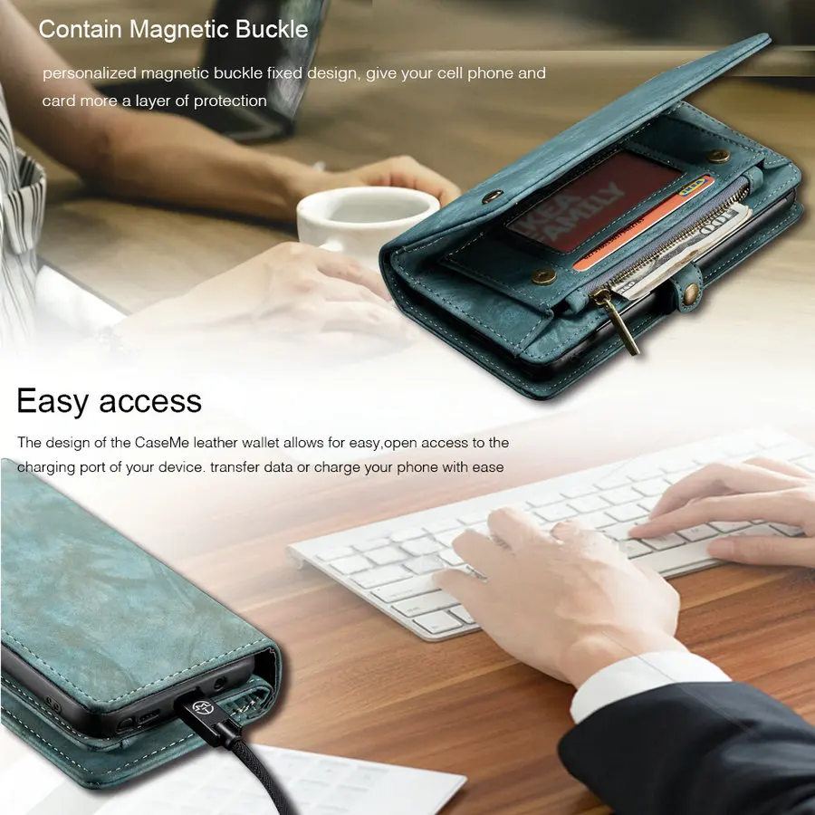 CaseMe Ohišje Za Samsung Galaxy Note 20 Ultra 10 Plus 2 v 1 Snemljiv Denarnica Usnje Kartice Flip Kartico Zadrgo Opomba 20 10 + Primeru