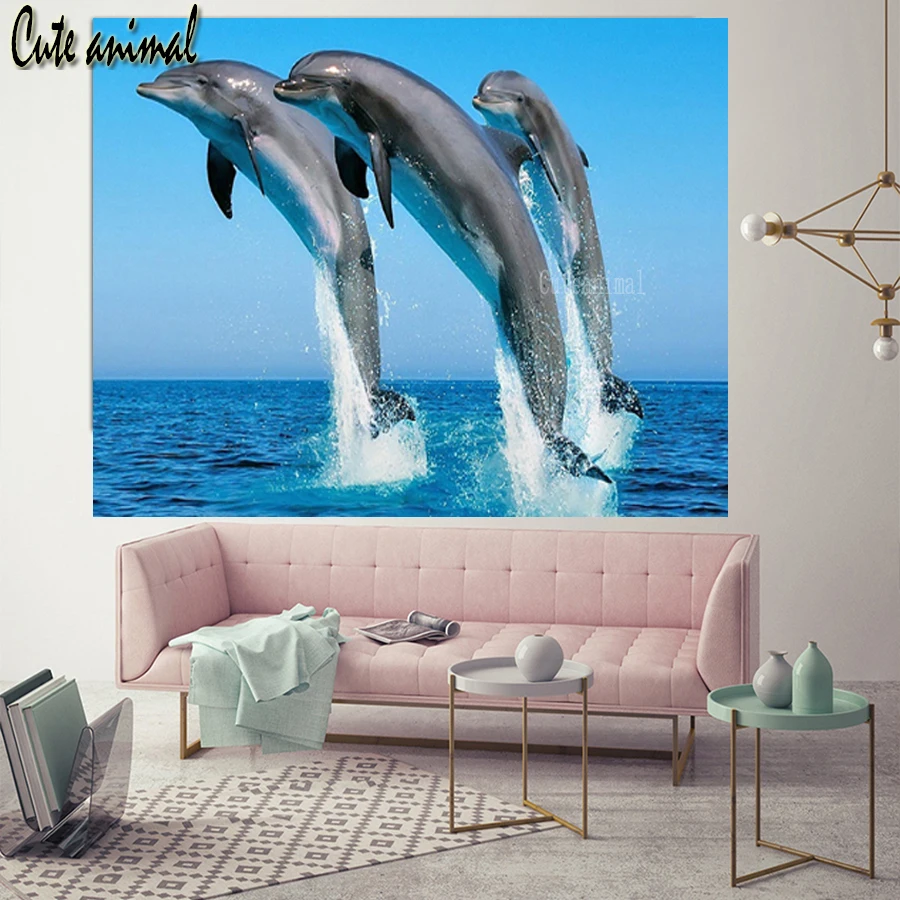 Celoten kvadratni vaja Diy 5d Diamond Slikarstvo Delfina, ljubek morska žival Diamond Vezenje Diamond Mozaik Ročno navzkrižno šiv kit