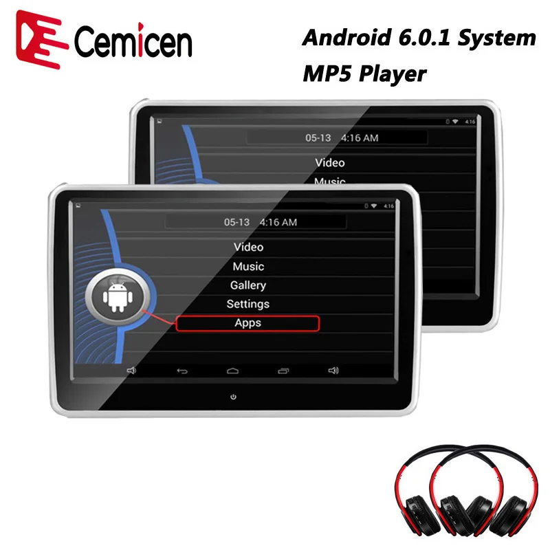 Cemicen 10.1 palčni Avto Vzglavnik zaslon Android 6.0.1 Sistem z WIFI IPS Zaslon na Dotik MP5 Predvajalnik z USB/SD/Bluetooth/Zvočnik