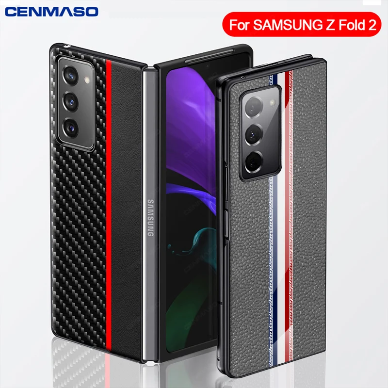 CENMASO Original Ogljikovih Vlaken Tekstura Usnja Za Samsung Galaxy Ž Krat 2 Primera Shockproof Zadnji Pokrovček Za Samsung Fold2 5G Primeru