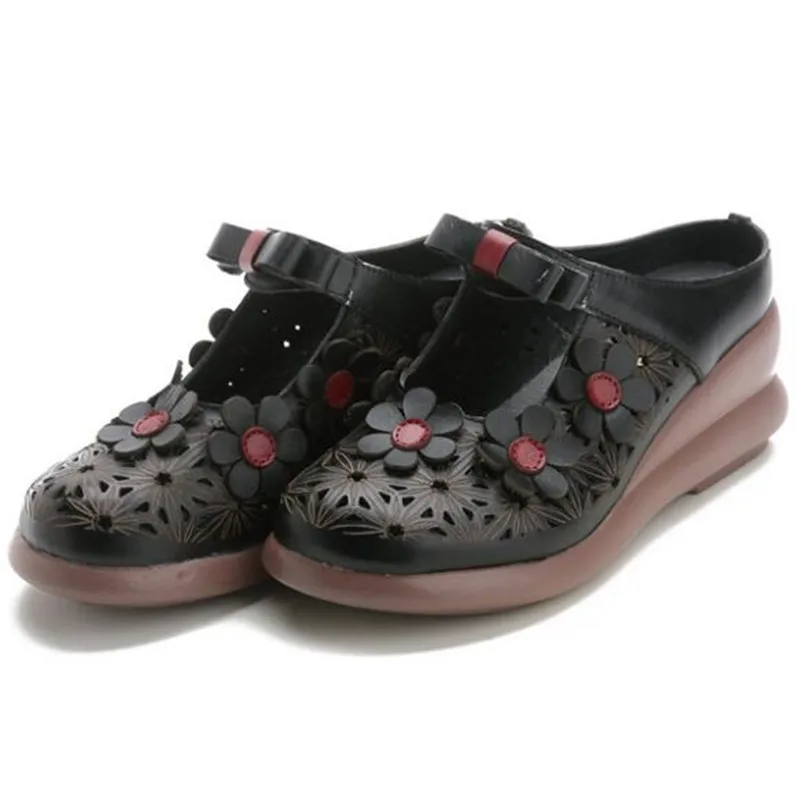 CEYANEAO 2020 novo poletje klasičnih votlih cvet ženske pravega usnja sandali udobje sandali non-slip debele spodnji klin natikači