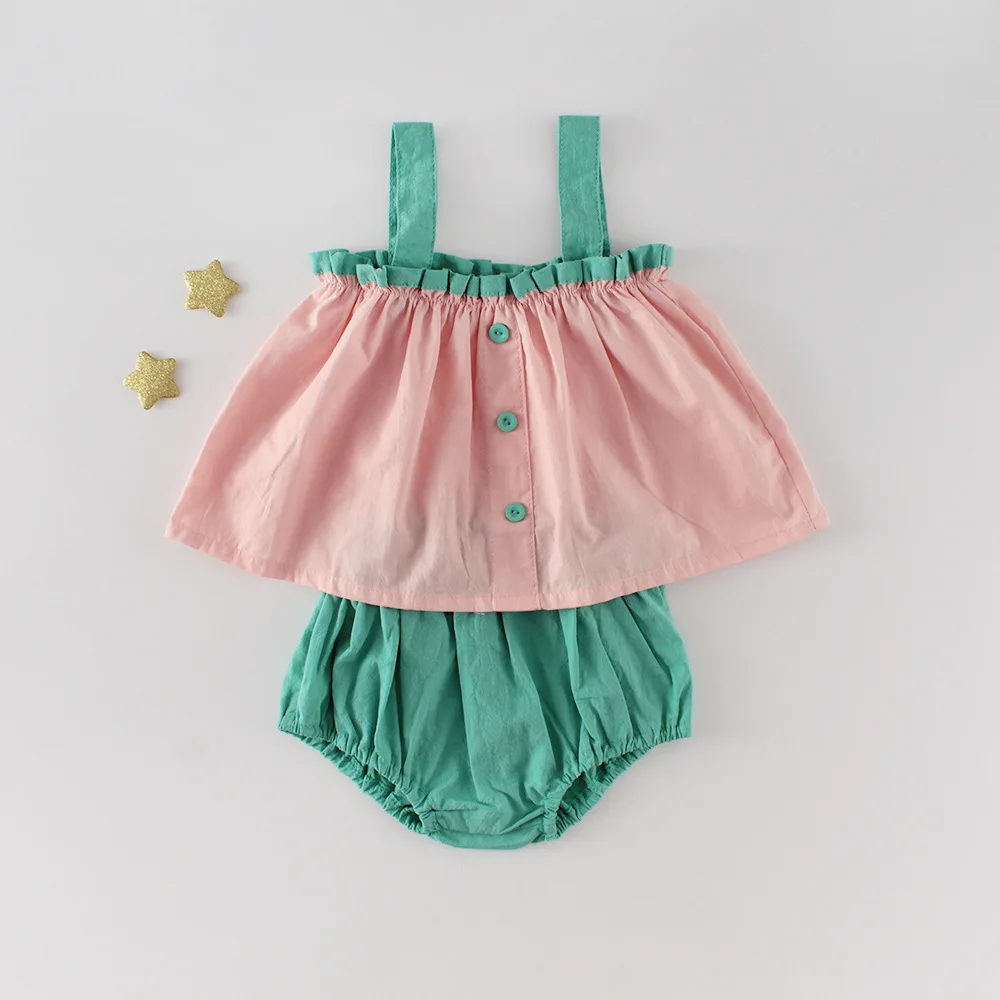 Chantalbaby 2020 Poletje ins otroka brez rokavov Suspender vrh + barva kruh hlače baby dekle 2-kos obleko