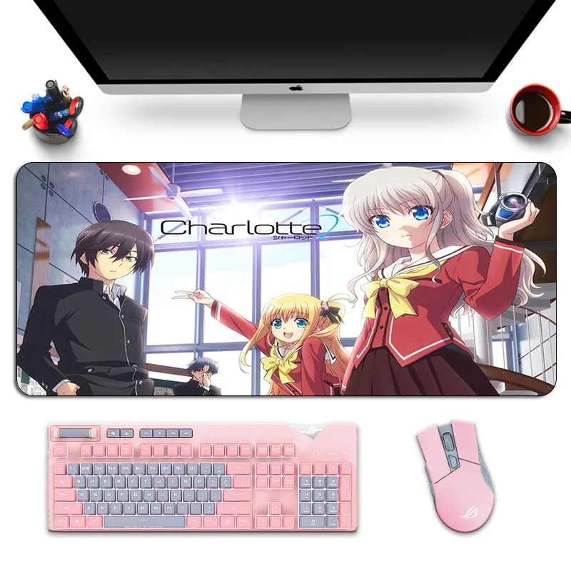 Charlotte Velike Mousepad HD Tiskanja Anime Računalnik Risanka Otaku Non-Zavora Tipkovnico Gaming Mouse Pad Zaklepanje Robu Prenosnika Desk Mat