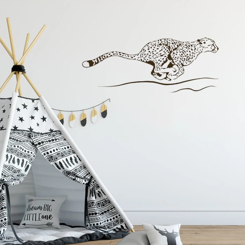 Cheetah Teče Izmenljive Ozadje Nalepke za dnevno Sobo Art Okras za Dom Dekor Vinil Stene Decals je Playroom TA387