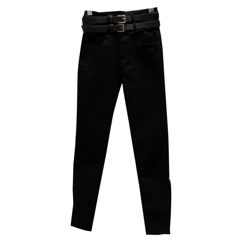 Chimavvi 2021 Pomlad Nove Priložnostne Black Stiski Jeans ženska Moda in Ženske Dvojni Pas Trendy Design Stretch Slim Svinčnik Sopihanje