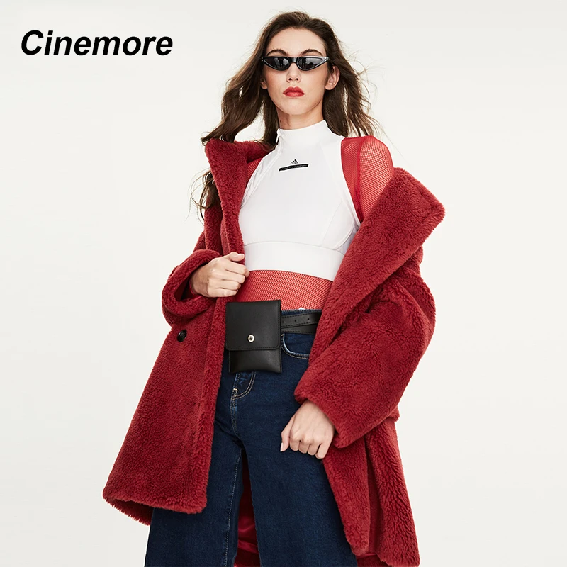 CINEMORE 2020 Pozimi nov prihod krzno plašč ženske visoke kakovosti sredine dolžine slog vrhnja oblačila ohlapnih oblačil, topel plašč ženske K9052