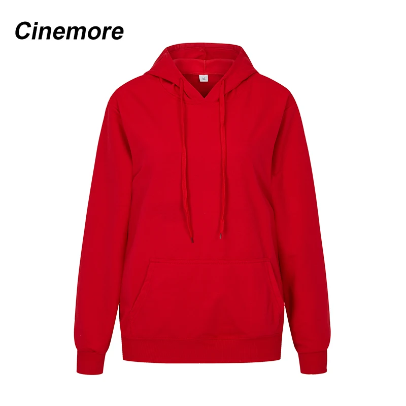 Cinemore Nove jesen beli dolg rokav hoodies majica Ženske svoboden priložnostne pozimi puloverji Ženska moda hooded majica