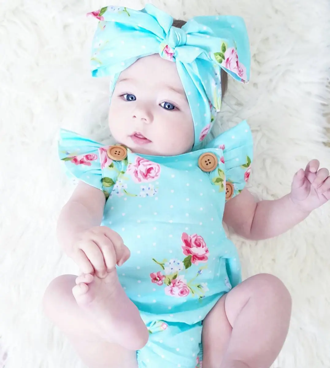 Citgeett 2Pcs/Komplet dojencek dekliška oblačila Sklop Newborn Baby Dekleta Cvetlični Eno-kos Romper Sunsuit Glavo Oblačila Nastavite 0-24M