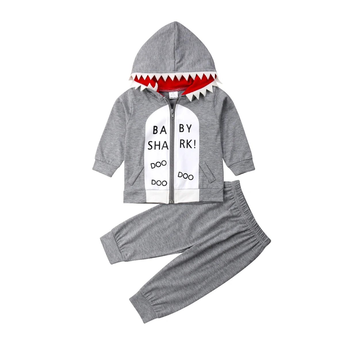 Citgeett Pomlad 2Pcs Malčka Otroci Baby Boy Shark Oblačila Hooded Zadrgo, Hlače, Vrhovi Jeseni Sivo Priložnostne Obleke Set