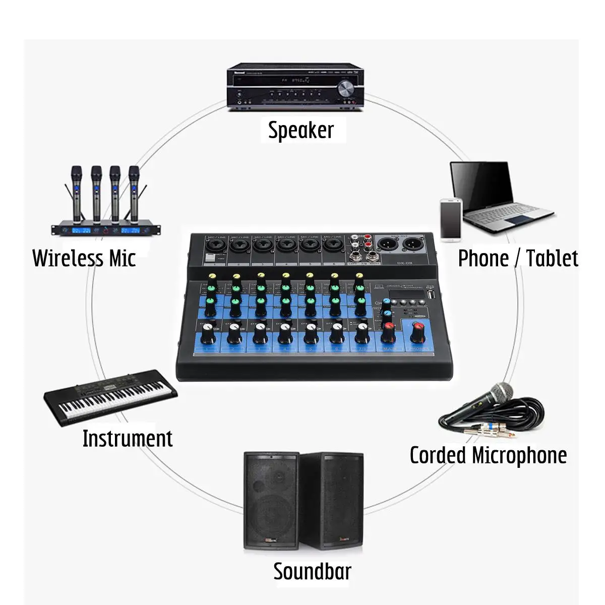CLAITE 8 Kanalni Zvok Mešalnik Konzole 48V Digitalni Mikrofon za Bluetooth Močna Strokovna Karaoke Audio Mixer Ojačevalnik Stranka
