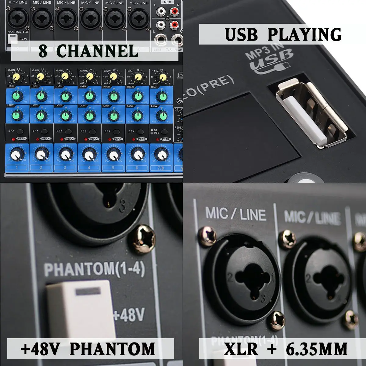 CLAITE 8 Kanalni Zvok Mešalnik Konzole 48V Digitalni Mikrofon za Bluetooth Močna Strokovna Karaoke Audio Mixer Ojačevalnik Stranka