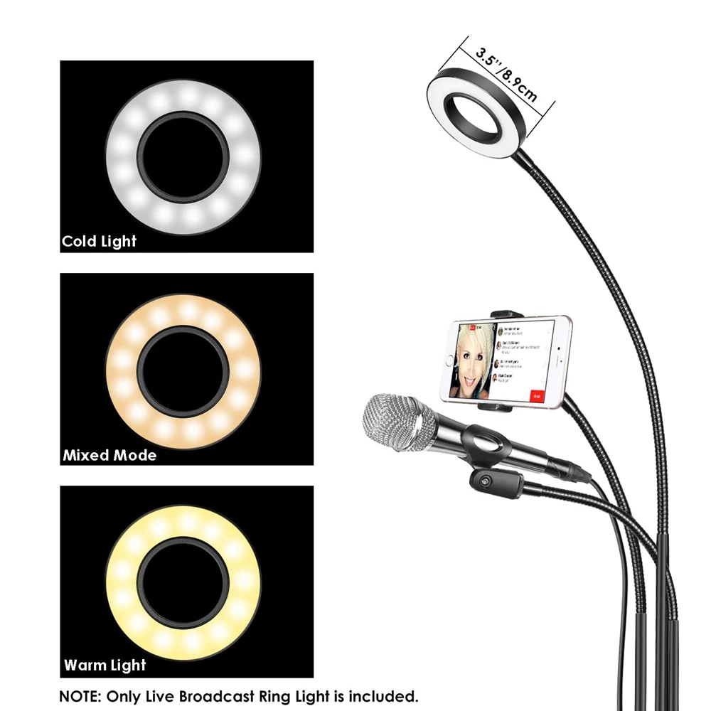 Clip-On USB Obroč Svetlobe Izpolnite Svetilka, Mobilni Telefon, Mikrofon Držalo za YouTube Pametni Live Streaming Video Selfie Ličila