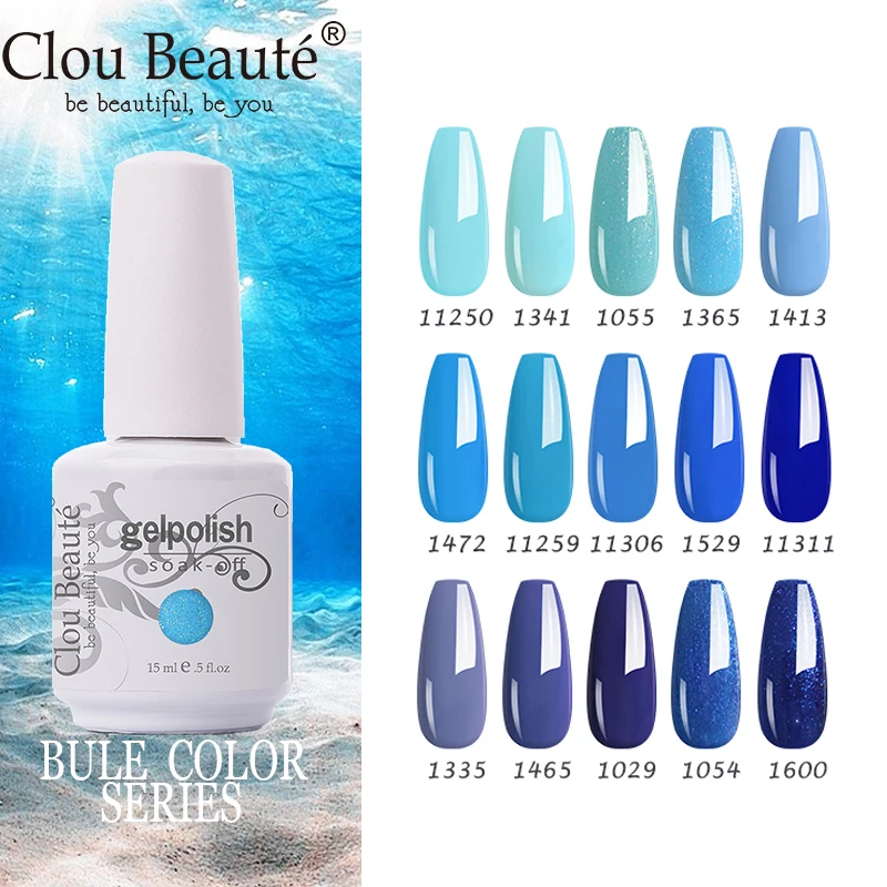 Clou Beaute 15ML Modre barve serije Gel lak Nove Bleščice Pol Permanentni Lak za Umetnost Lakov Za Manikuro Znanja in nadlak