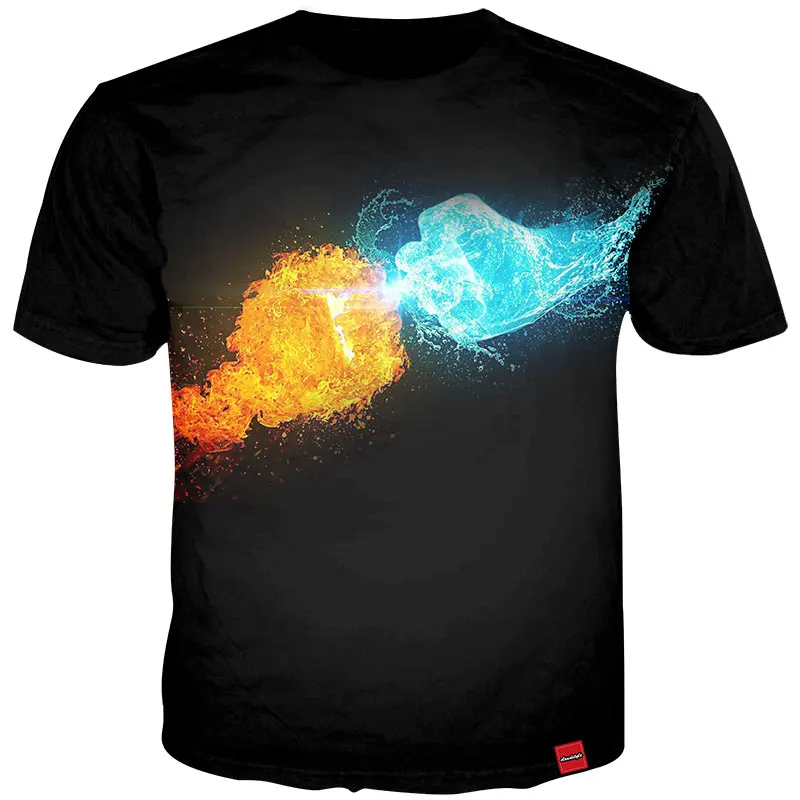 Cloudstyle Nova Zasnova Poletne Moške Tshirt 3D Tiskanja Ledeni Ogenj Hip Hop T-shirt Moški Ulične Hipster Crewneck T Shirt Vrhovi