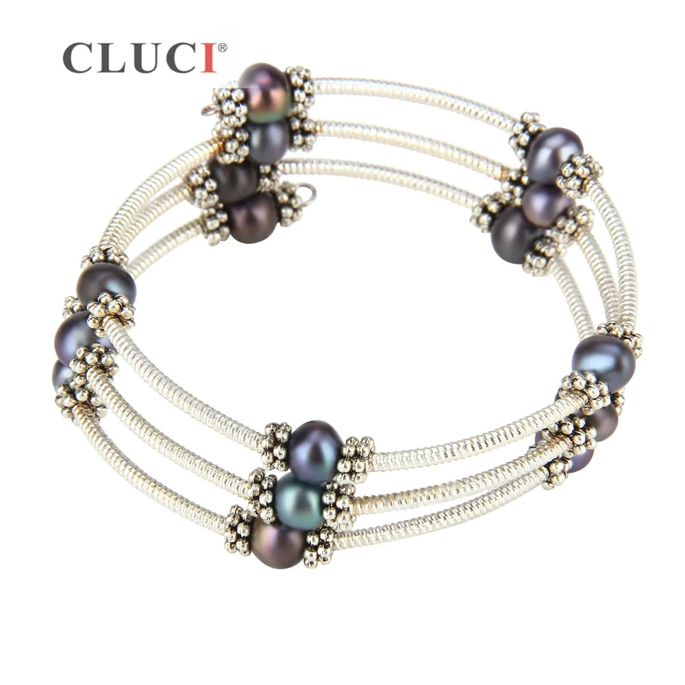 CLUCI strani nakit nastavljiv žice zaviti zapestnico z vijolično barvo biseri večplastne Zapestnice & Bangles Za Ženske FB2005SB