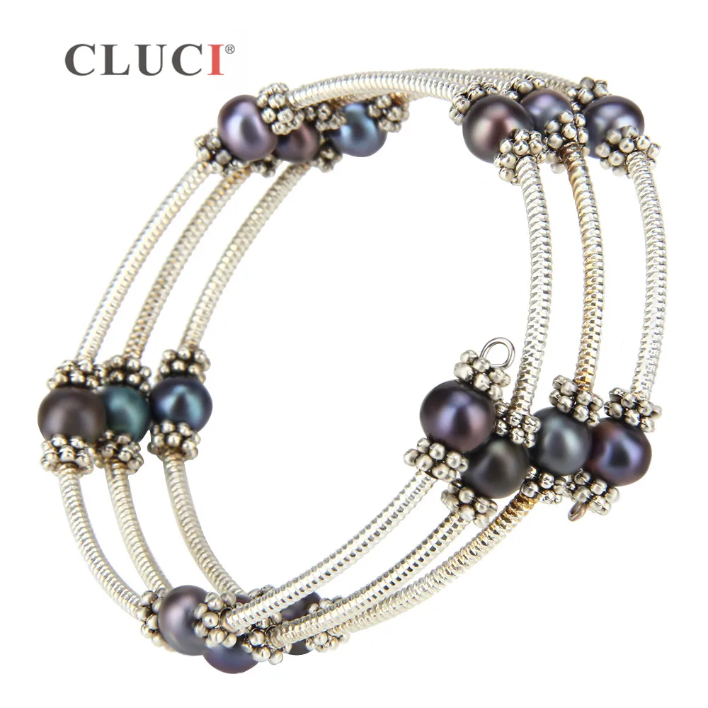 CLUCI strani nakit nastavljiv žice zaviti zapestnico z vijolično barvo biseri večplastne Zapestnice & Bangles Za Ženske FB2005SB