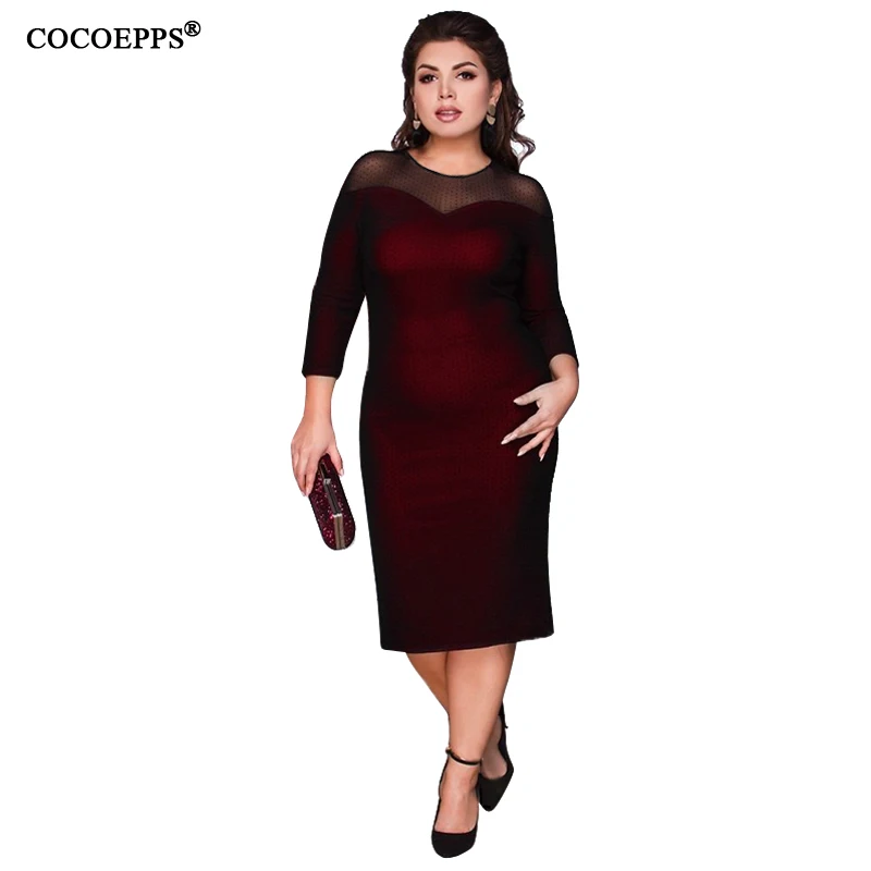 COCOEPPS 6XL Plus Velikost Ženske Perspektive Obleko Velikosti Očesa Seksi Rezanci Stranke Obleke Velikih Velikosti Toplo Ženske Oblačila Vestidos