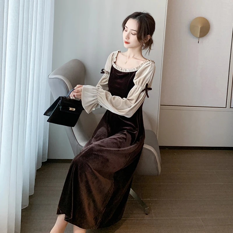 COIGARSAM Mozaik Ženske enodelno obleko korejski Novih Celotno Rokav Obleke Ss Črna Barva 5628